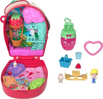 Polly Pocket Doll & Playset, Strawberry Picnic Bunny Compact