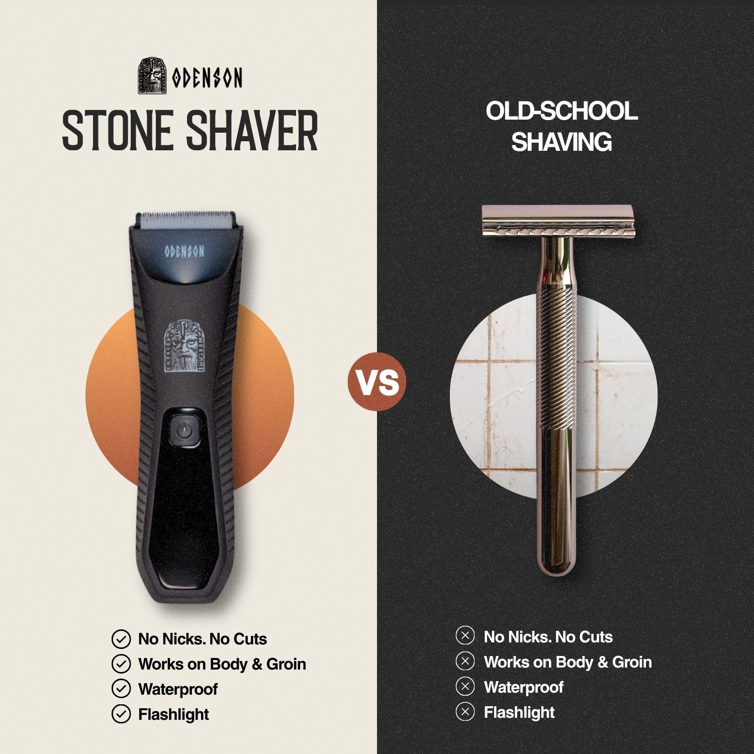 Odenson Stone Shaver Bart- und Körperrasierer für Herren, kabellos, wasserdicht, Haarschneider und Toiletten-Set