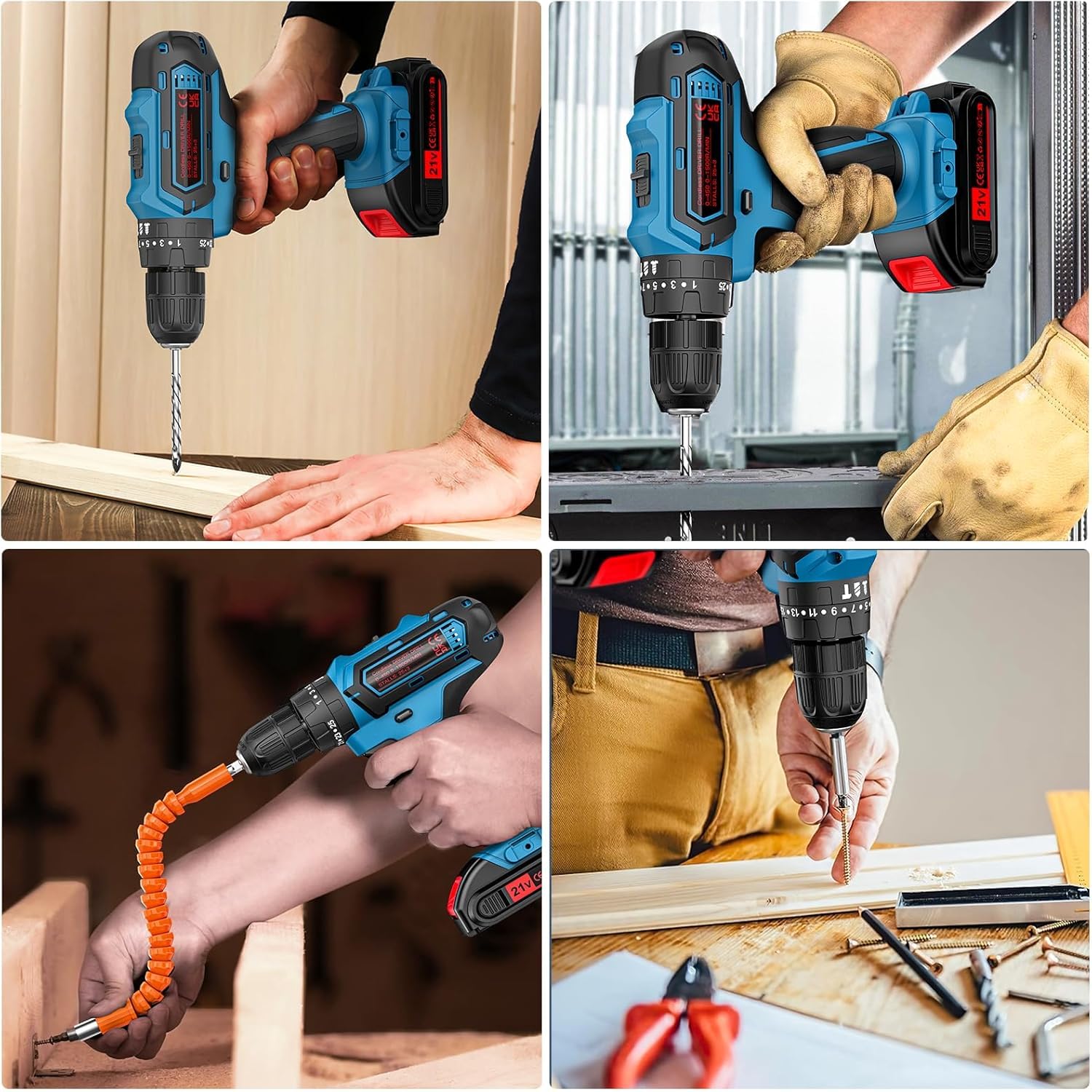 Trapano Avvitatore 21V con Valigetta – Kit Completo: 2 Batterie 2000mAh, 2 Velocità, 25+3 Regolazioni di Coppia, Mandrino 10mm e 24 Accessori – Ideale per Casa, Fai-da-Te e Montaggio Mobili