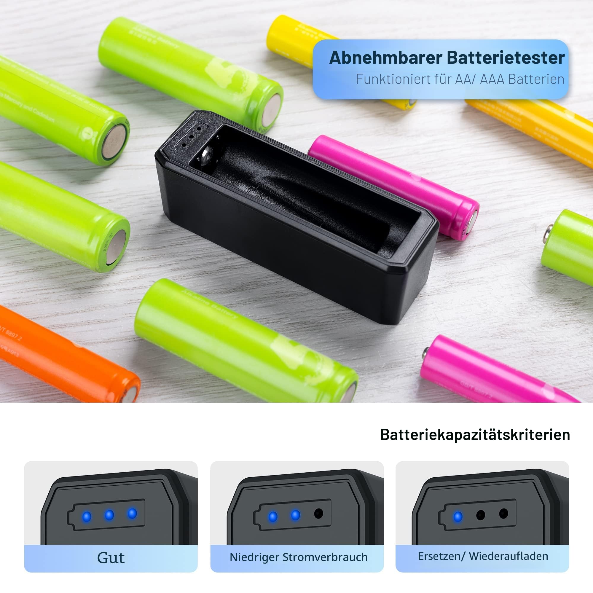 JJC AAA AA Batterie-Organizer Aufbewahrungskoffer mit Batterietester, Wasserabweisender Hartschalen-Batterien Organizer mit abnehmbarem Batterieprüfer, hält 20 AA-Batterien und 14 AAA-Batterien