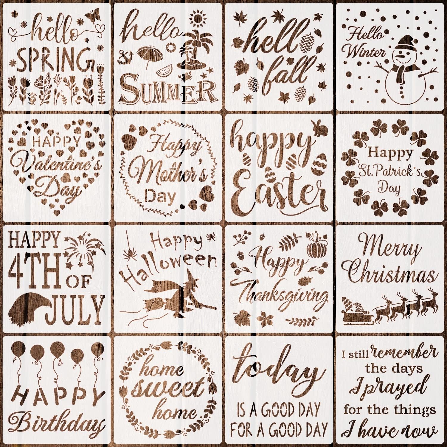 16 Pieces Seasonal Home Sign Stencils Reusable Festival Word Stencils Decorative Stencils Templates for Painting on Wood Walls Home Door Decorations (5.9 Inches)