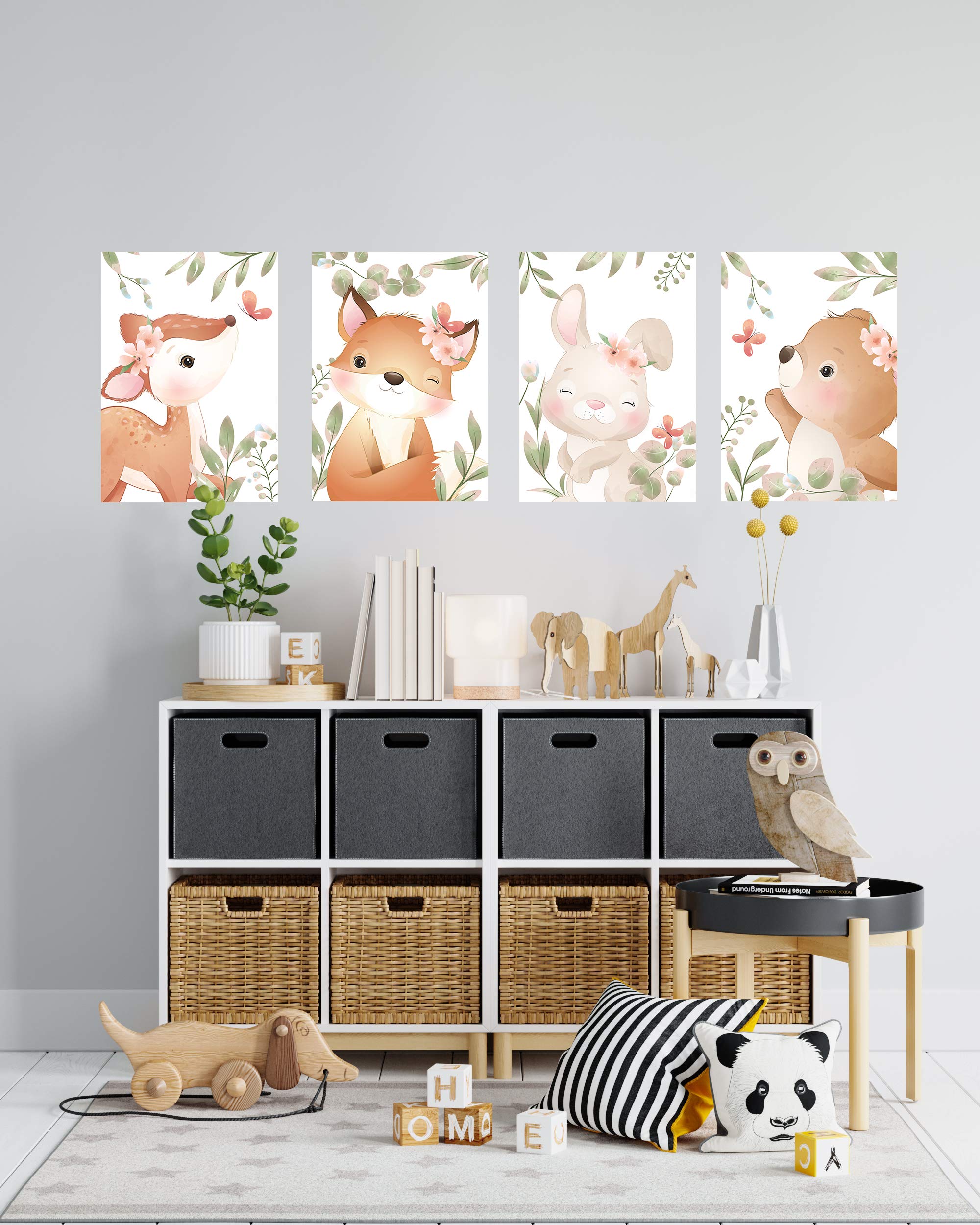 Klasse Set of 4 Pictures Forest Animals Decorative Pictures 2 Bear Fox Deer Rabbit Nursery Baby Room Girls and Boys Picture Set Poster DIN A4 Decoration Forest Animals (without Frame) - Image 3