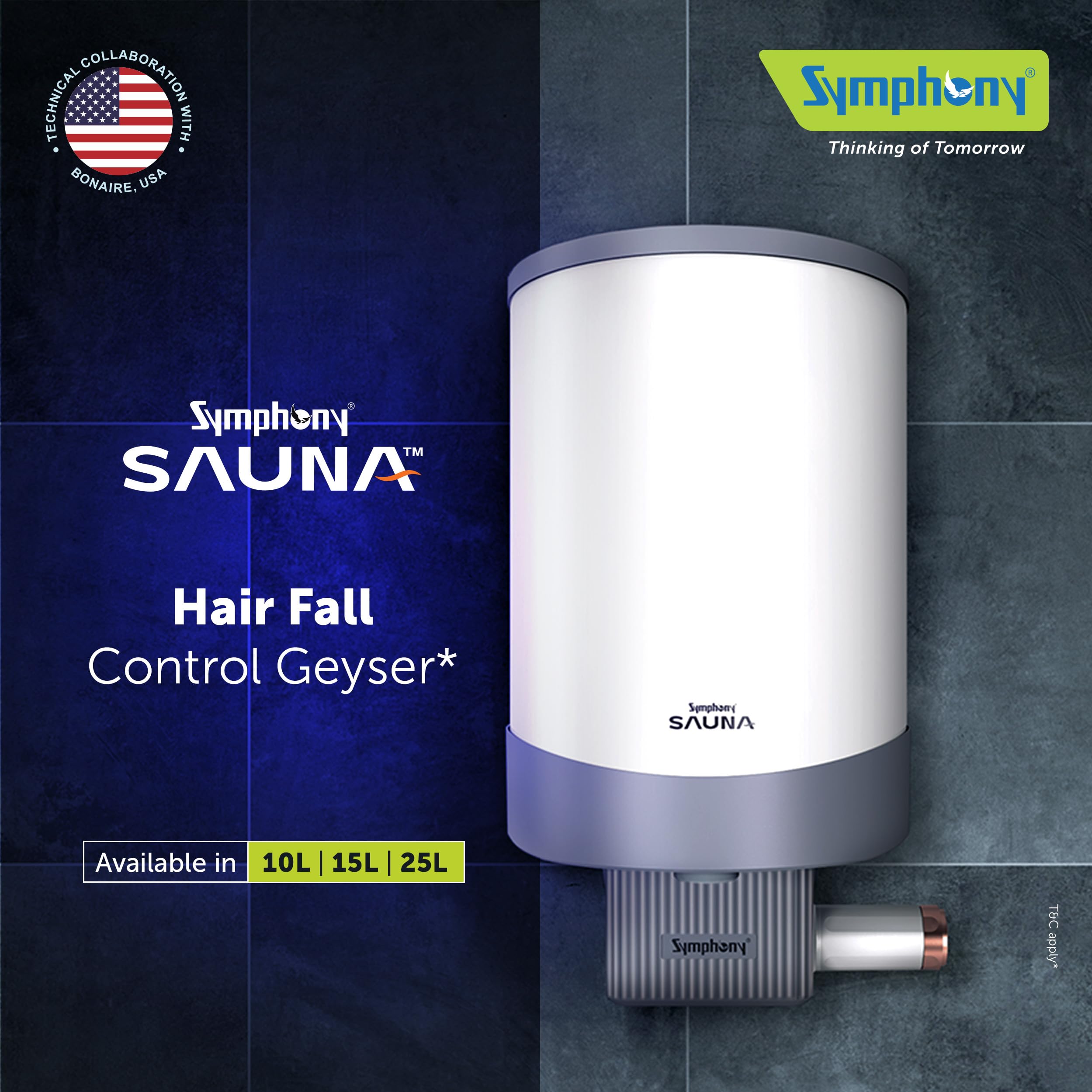 Symphony SAUNA Geyser 25 Litre BEE star Rating Water Heater| Hair Fall  Control Geyser PUROPOD Filter 2KW Heating Glassline Tank Warranty: