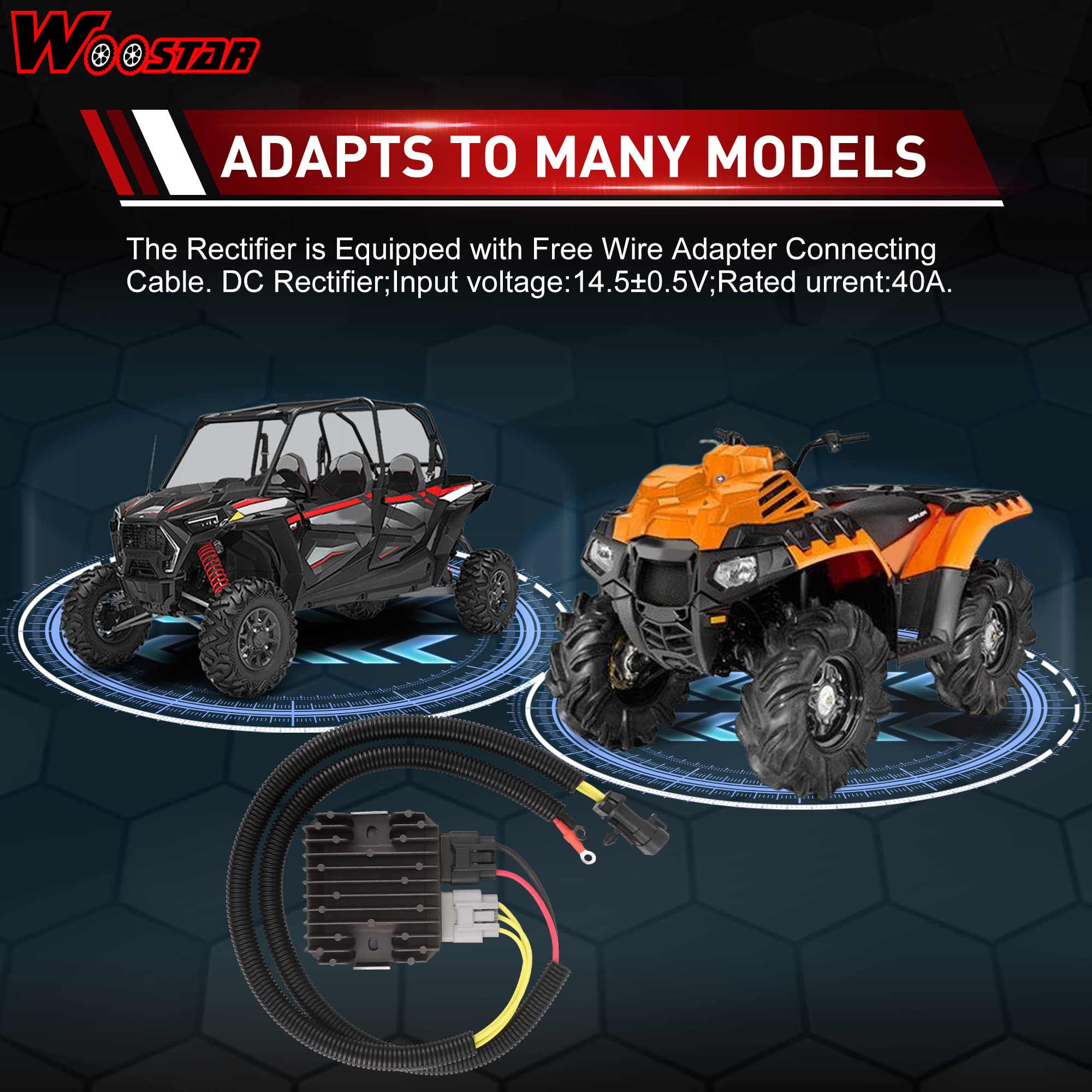 WOOSTAR 5 Pin Regolatore di Tensione Cablaggi 1500mm Sostituzione per Polaris RZR 4 900 1000 570 Sportsman 325 570 850 ATV Quad UTV (Genere B)