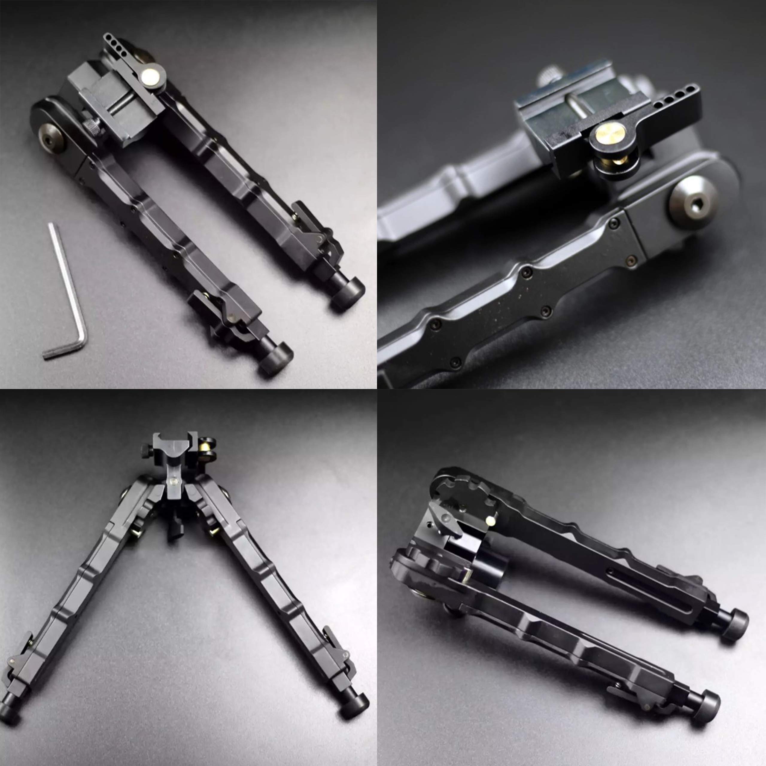 Bipied pour Fusil Airsoft V9 M-Lok Tactical Full Metal 6-9 inch Fusil de Chasse Pliable avec Rail Picatinny 20mm pivotant et Base antidérapante et trépied réglable en Hauteur