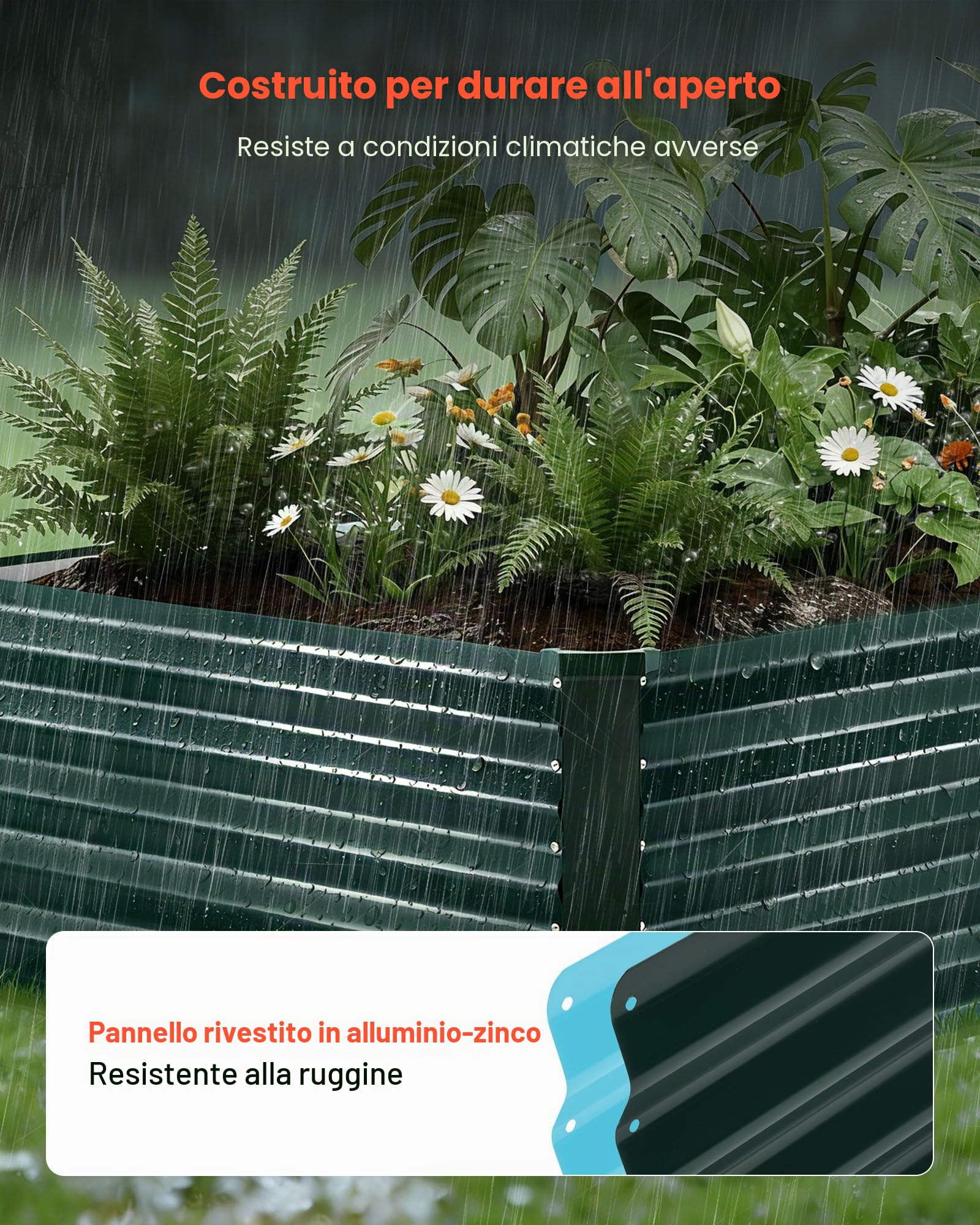 VEVOR Fioriera Rialzata in Metallo Zincata 2030x1020x460 mm, Aiuola Rialzata per Giardinaggio Rettangolare da Esterno Fioriera Rialzata Coltivazione Fiori Verdure Piante Orto Balcone Giardino
