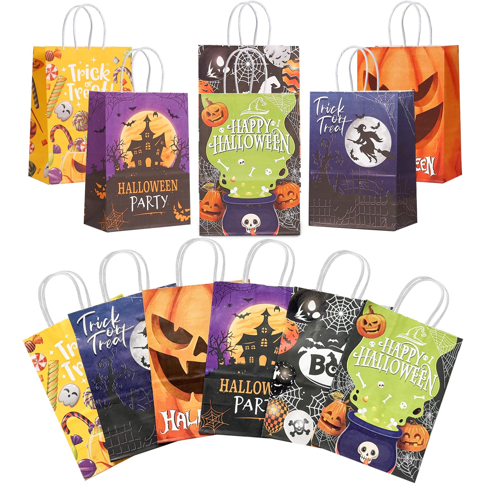 12Pcs Halloween Kraft Paper Bags 21×15×8cm Paper Party Bag for Kids