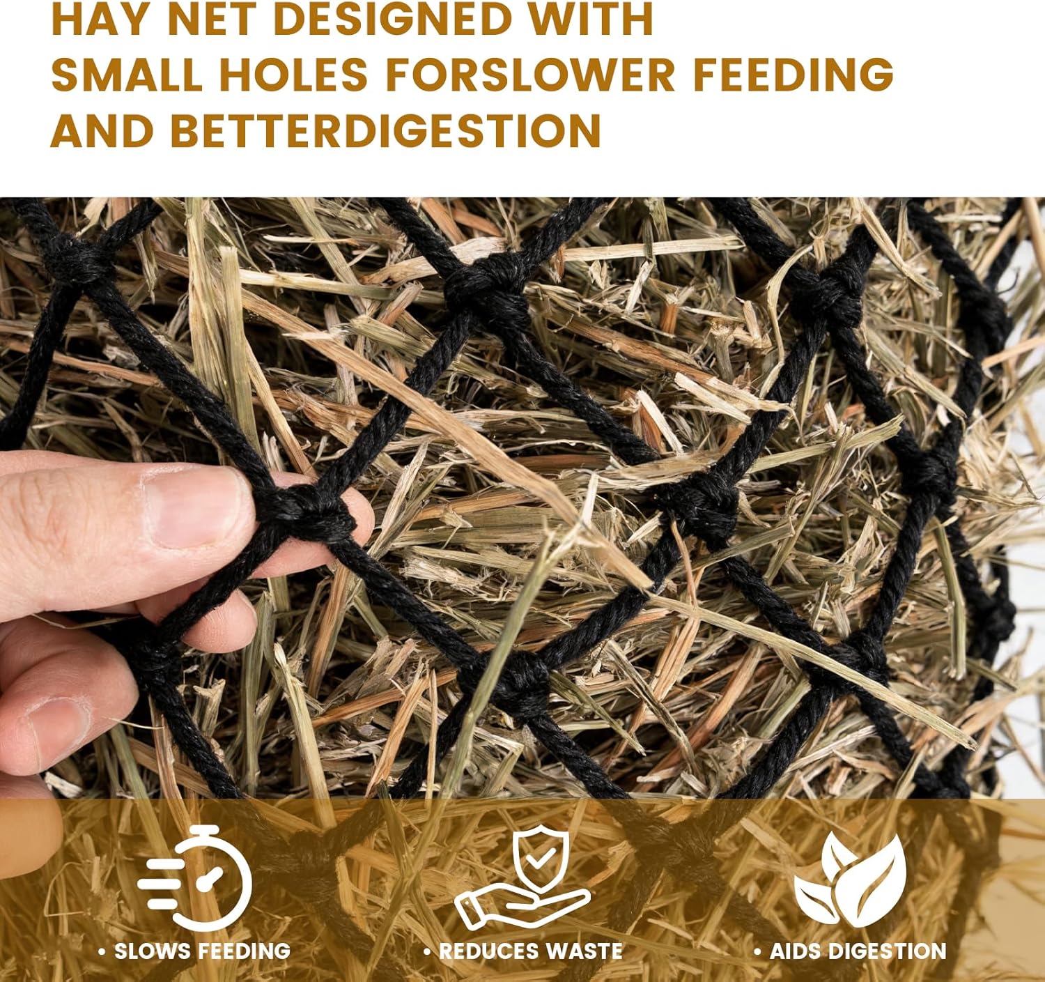 Hay Nets for Horses Slow Feed:Hay Feeder Nets for Horses-40 Inch Length Hay Net with 2 Pairs Gloves-Durable Hay Bags for Horses Goats Sheep Donkey