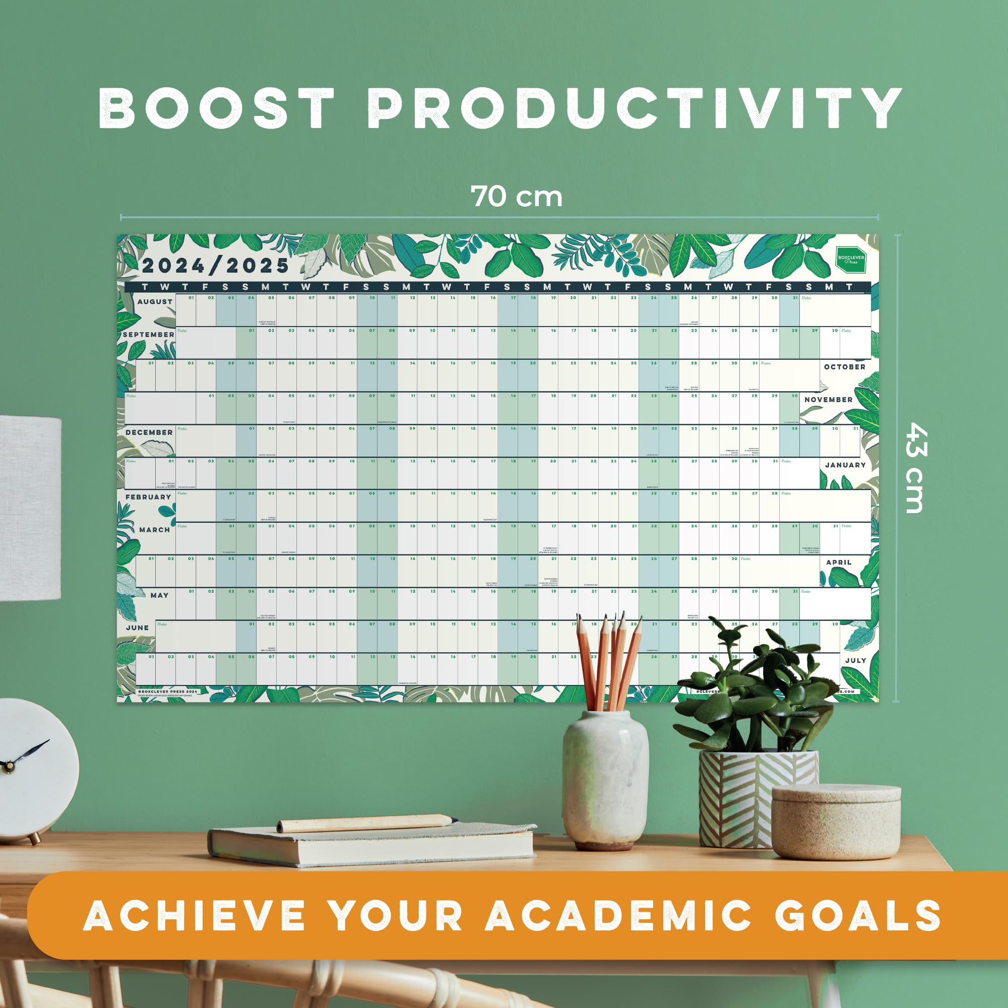 Boxclever Press Academische Muurplanner 2024-2025 – Gelamineerd, Aug’24 – Aug’25, 70x43 Cm, Voor Studenten En Docenten
