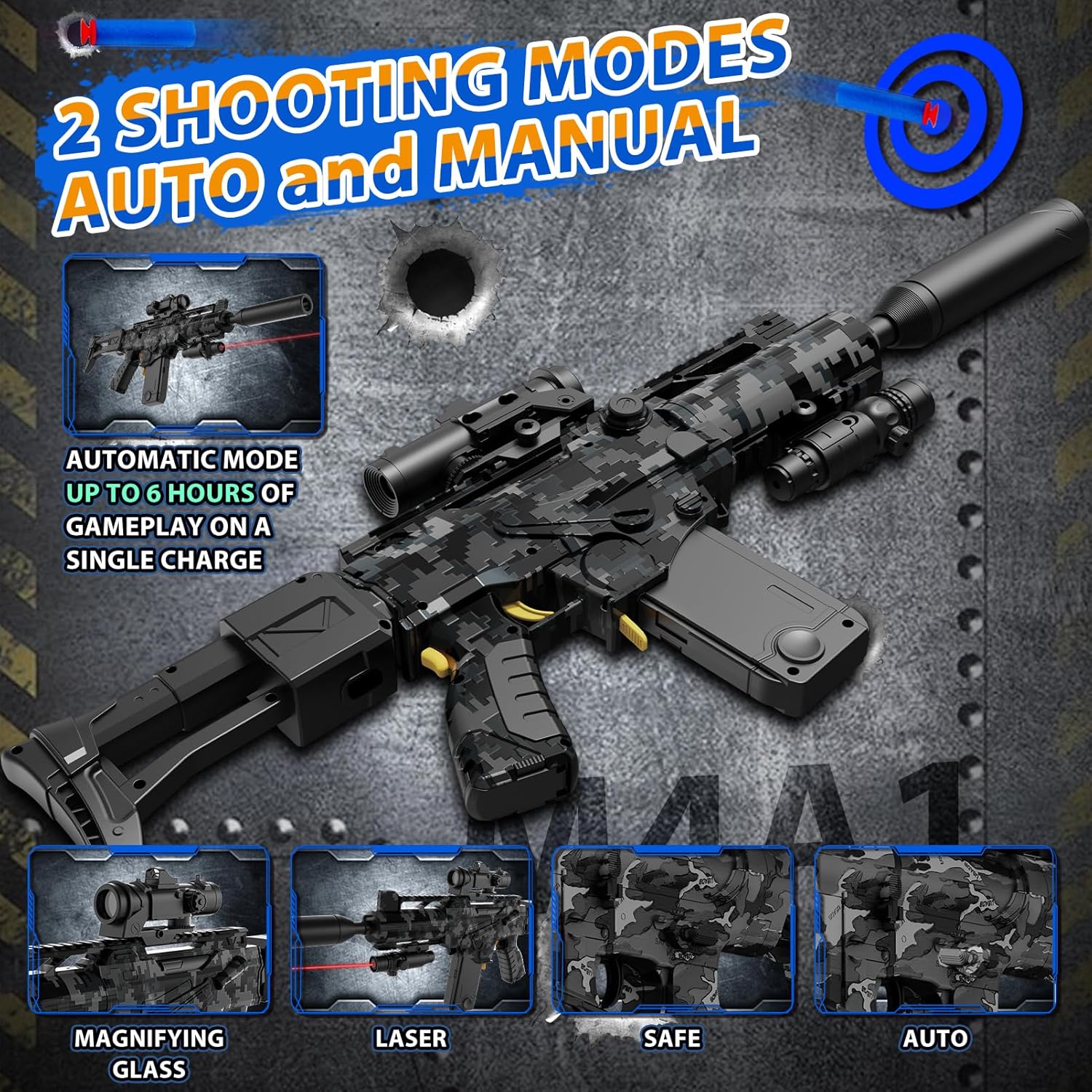 Automatic Toy Foam Blaster Sniper with Scope, Electric Toy Dart Blaster with 120 Foam Darts, Goggles, Air Pocket Technology Outdoor Shooting Game Kids Toys for Ages 8-12 Boys Girls