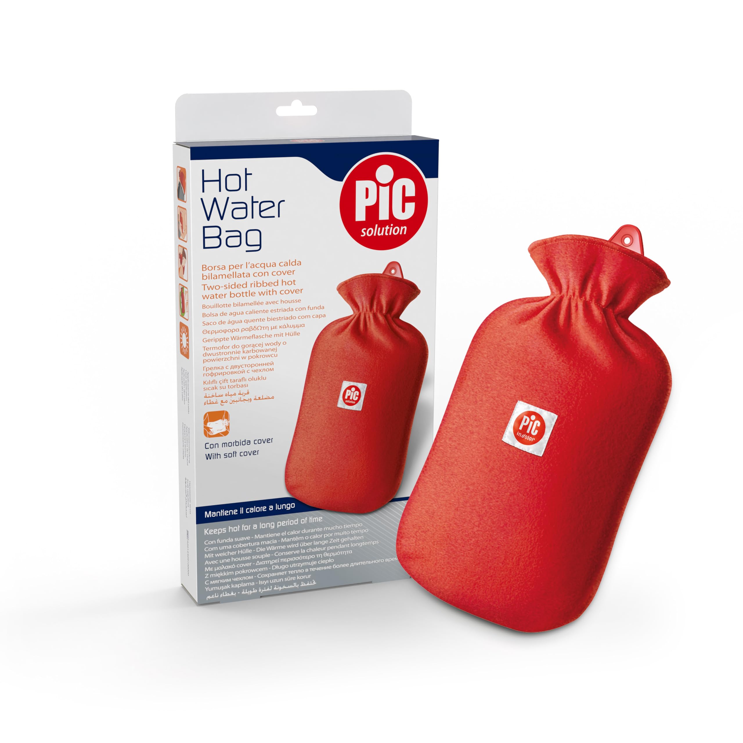 Pic SolutionHot Water Bag, Medium, 1100L, Rubber, Rectangular, Muscle Therapy, Pain Relief, Classic, Latex-free, Heatable, Suitable for Neck, Stomach, Back, Legs