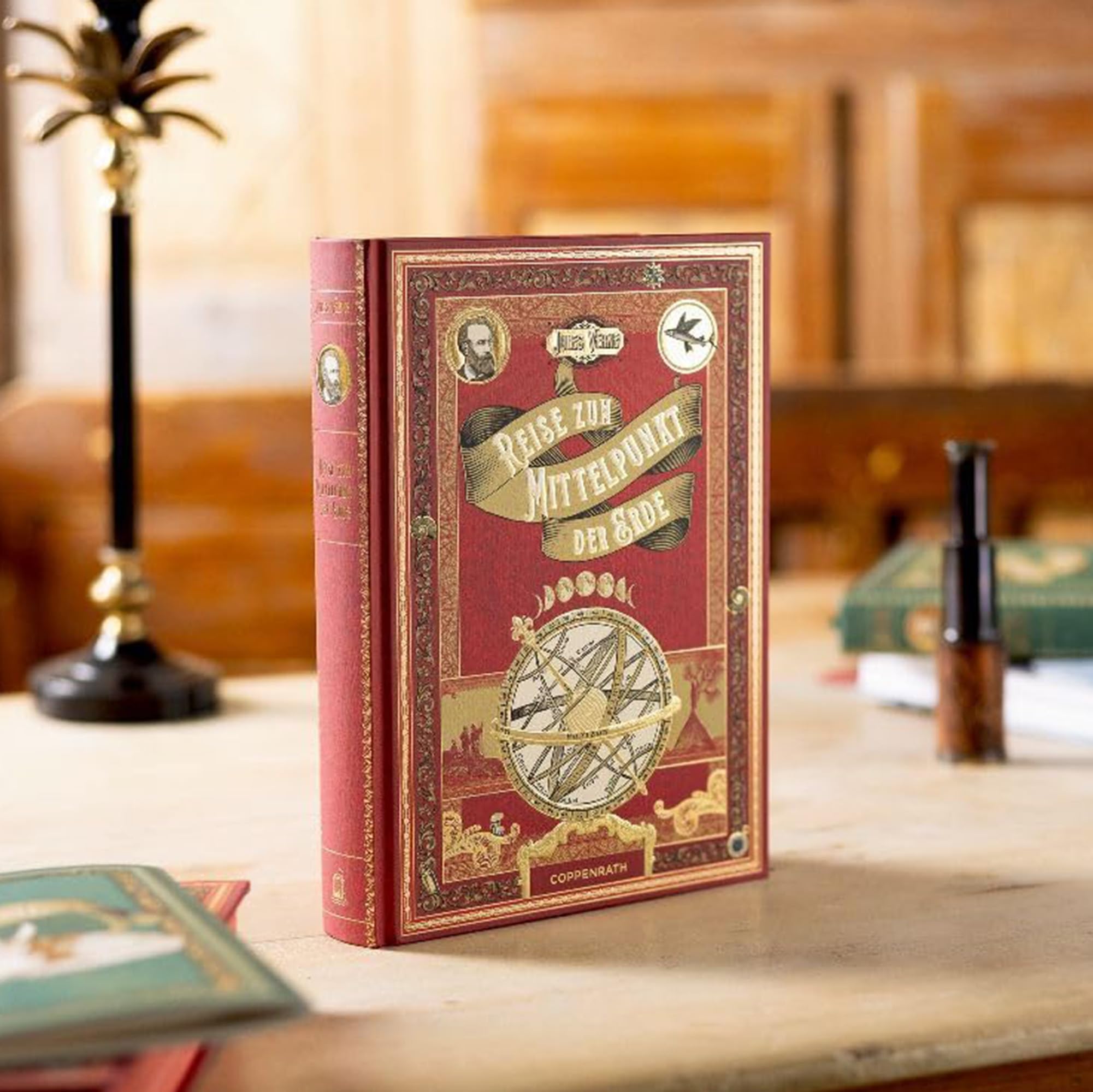 Jules Verne Buch-Set – 3 Große Schmuckausgaben: "Reise zum Mittelpunkt der Erde", "In 80 Tagen um die Welt" & "20.000 Meilen unter den Meeren" + Page Overlay - Klassiker in Hardcover Edition