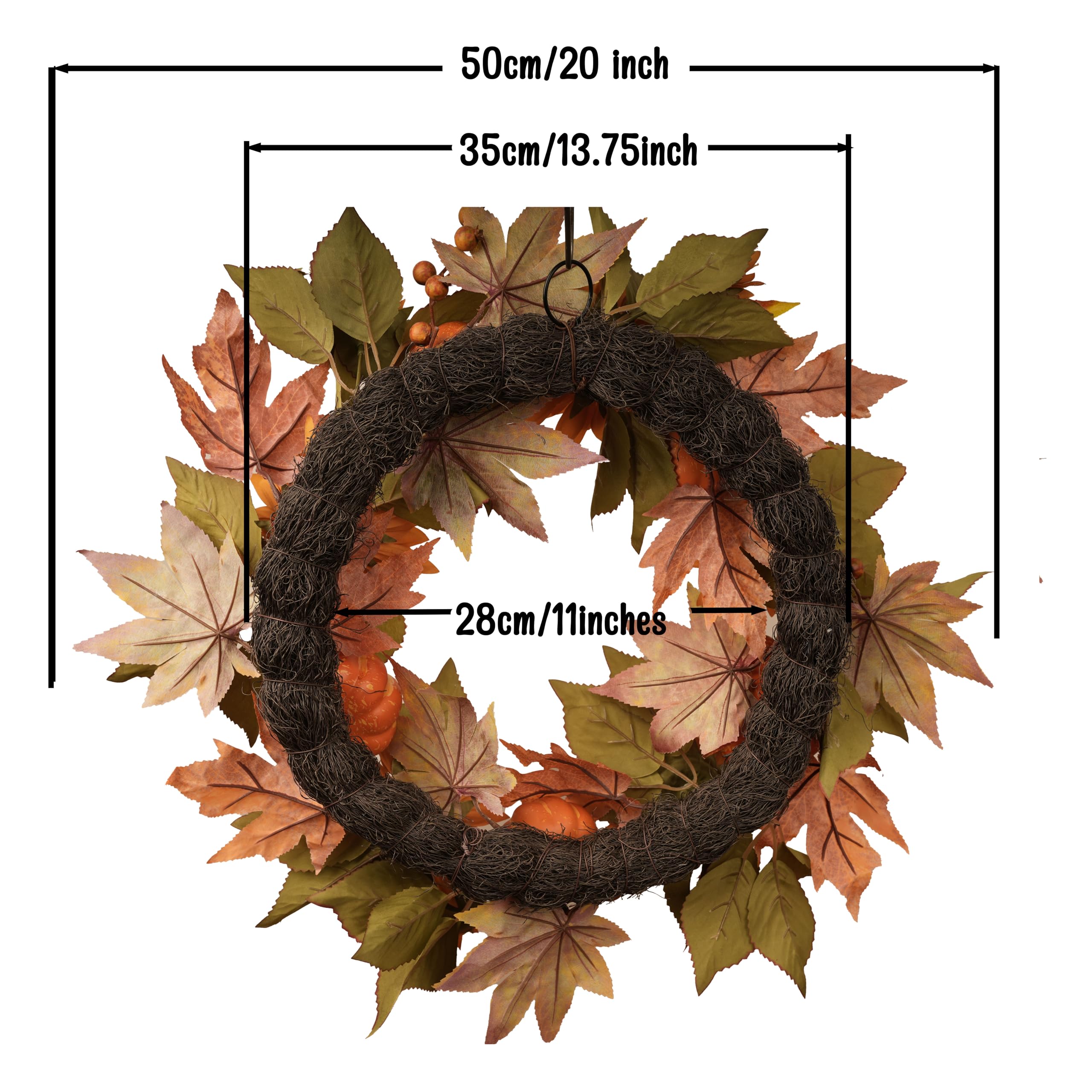 URMAGIC Couronne d'automne pour porte d'entrée, 45,7 cm, couronne de récolte d'automne avec baies et feuilles d'érable, couronne de Thanksgiving, couronne de porte d'automne, décoration de