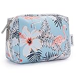 Narwey Small Makeup Bag for Purse Mini Cosmetic Bag Travel Makeup Pouch Zipper Pouch Cute Make up Bags with Compartments for Women Girls(Small, Aqua Flamingo)