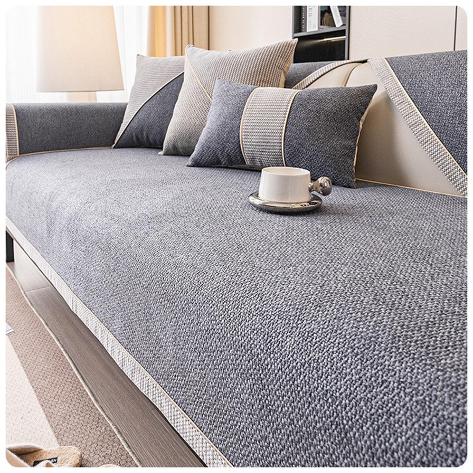 Housse de protection canapé antidérapante et douce en coton-lin lavable 90x210cm