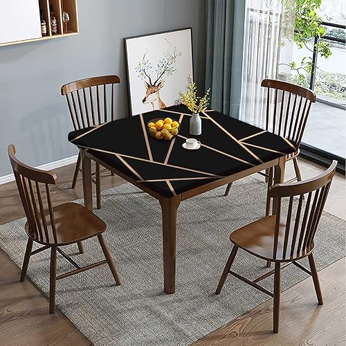 Miniatura 2 de Mantel ajustado con diseño de mármol negro, borde elástico, para decoración del hogar, mantel de poliéster, resistente a las arrugas y al polvo,