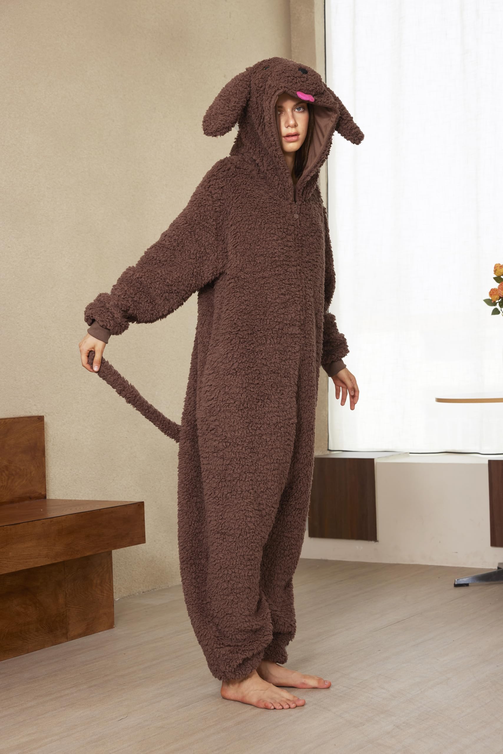 Loiahoer Unisex Adulto Barboncino Cane Costumi Cucciolo Cane Tutina Onesie Pigiama Costumi Peluche Teddy Dog Tuta Pigiama, Novità Animali Carnevale Halloween Costume per Donne Uomini,L