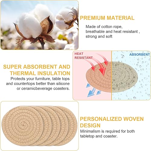 Miniatura 3 de 6 posavasos absorbentes para bebidas, posavasos tejidos de algodón para decoración de comedor, inauguración de la casa, tapete para beber en frío y
