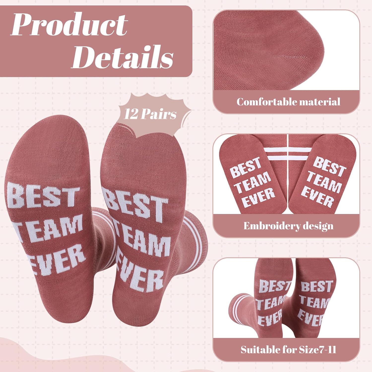 Glitopper 12 Pairs Best Team Ever Gift Socks Bulk Employee Appreciation Gifts for Women Men Staff Coworker Teacher Team Gifts