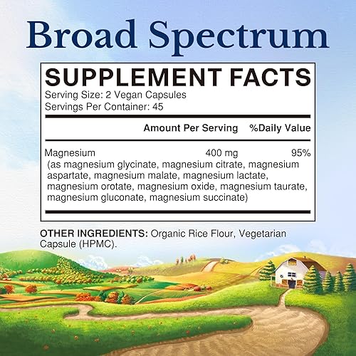 Miniatura 2 de Vitalitown Suplemento complejo de magnesio 10 en 1, 400 mg quelado de magnesio elemental con glicinato, citrato, malato, taurato y más, para la