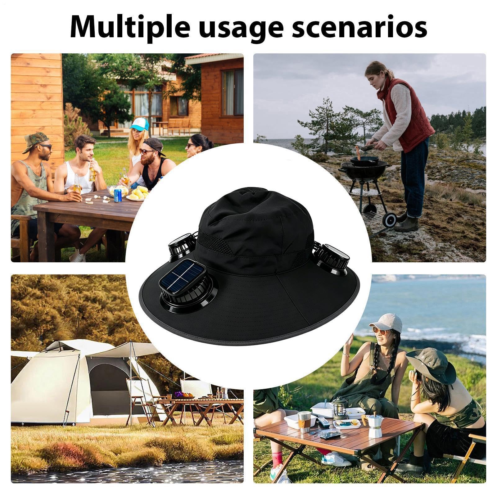 Sombrero de abanico solar con 3 ventiladores, sombrero de ala ancha, gorra