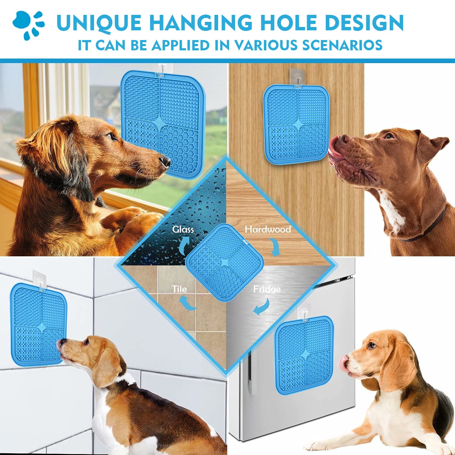 Tappetino per cani, confezione da 2 tappetini per cani di grandi dimensioni, con aspirazione super forte, con 1 spatola in silicone, tappetino per cani