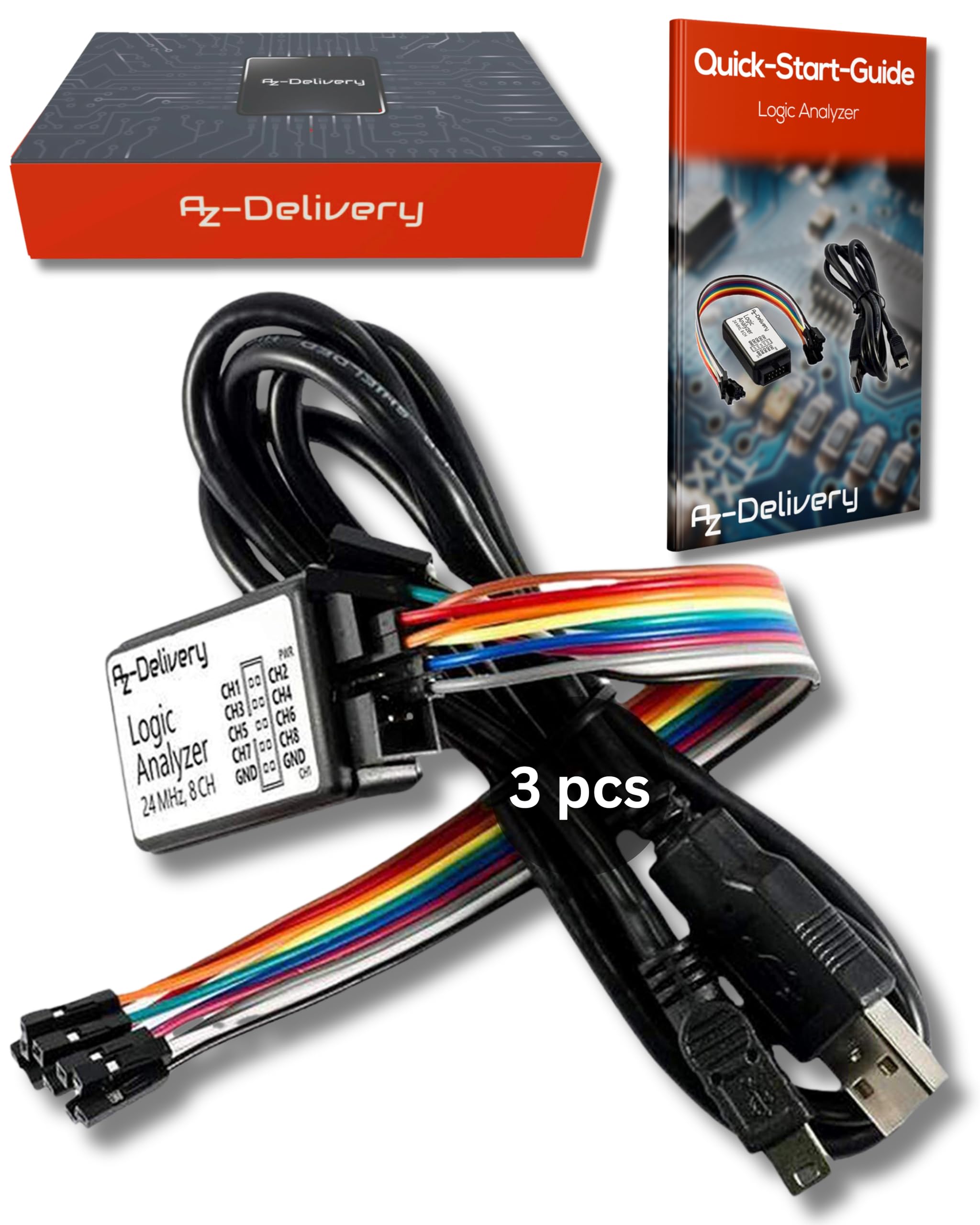 AZDelivery 3 x Logic Analyzer 8 CH, 24MHz mit USB-Kabel, kompatibel mit Arduino inklusive eBook!