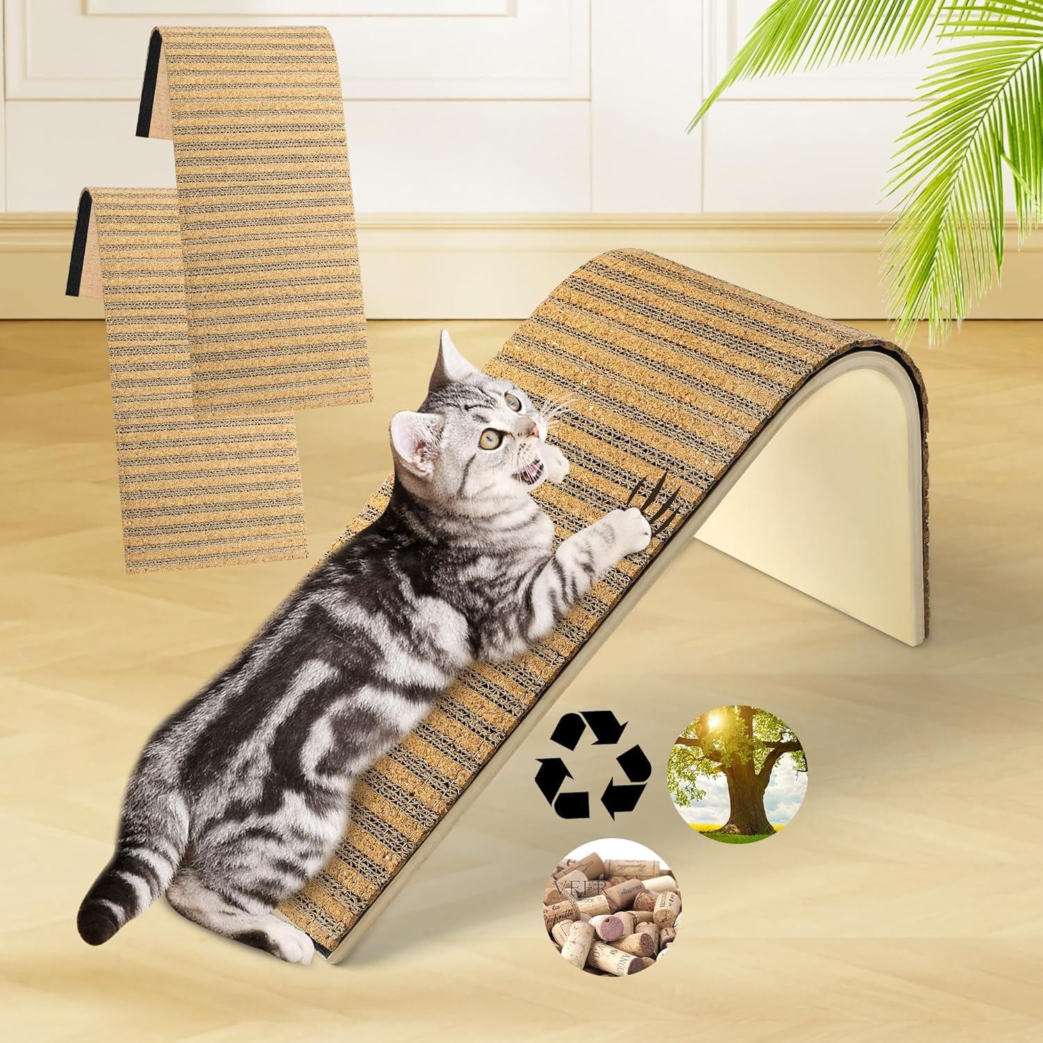 Almohadilla rascadora para gatos fácil de reemplazar con recambios de corcho y cartón, juguete ecológico para rascar, sin residuos para la salud del gato, poste rascador sostenible para gatitos