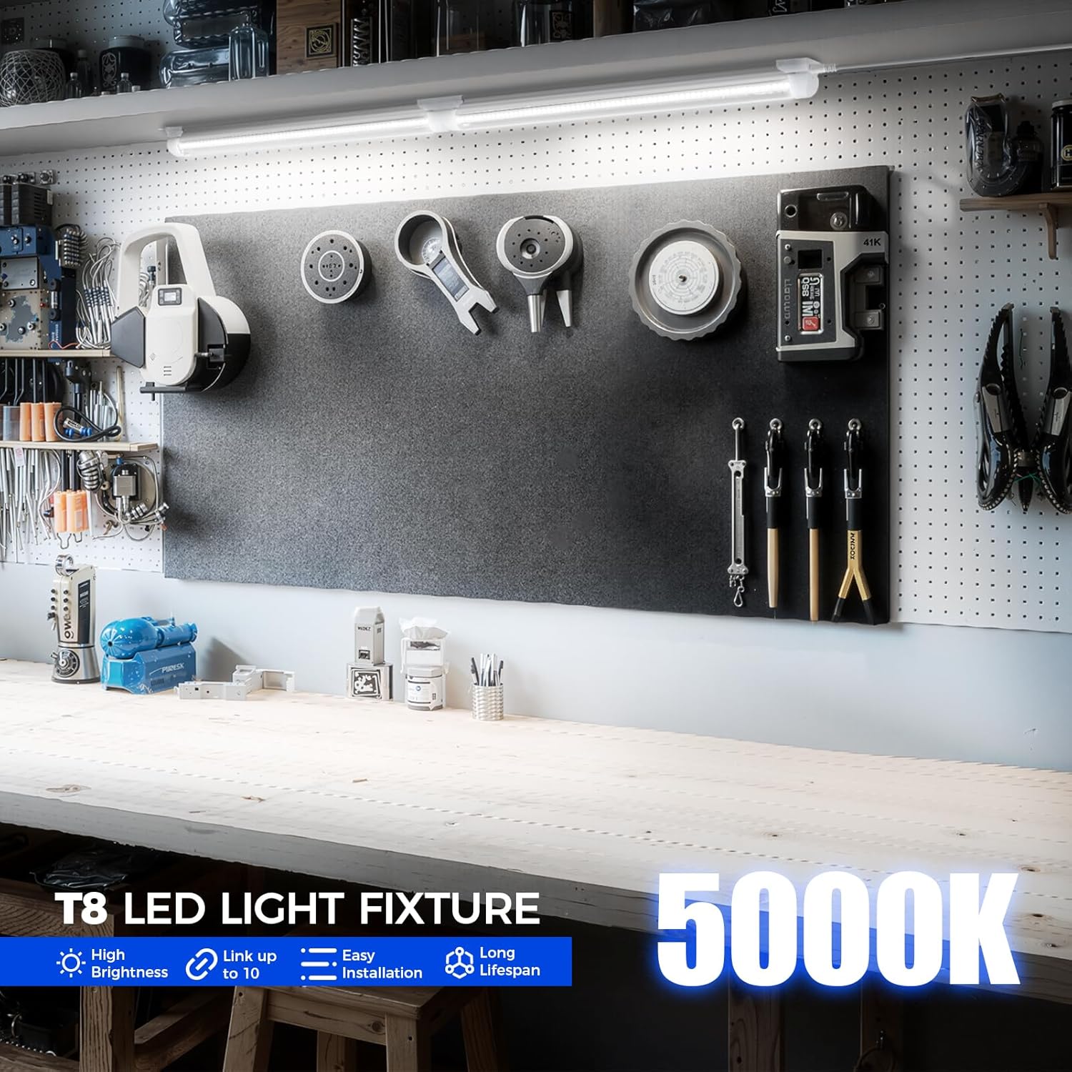 Barrina 5000K 1.5FT LED Shop Light, 3450LM, 25W, T8 Under Cabinet Lighting, Workbench, Workshop, Room, Kitchen, Tube Light, Linkable Ceiling Lights Fixture with Built-in ON/Off Switch, ETL, 2 Packs