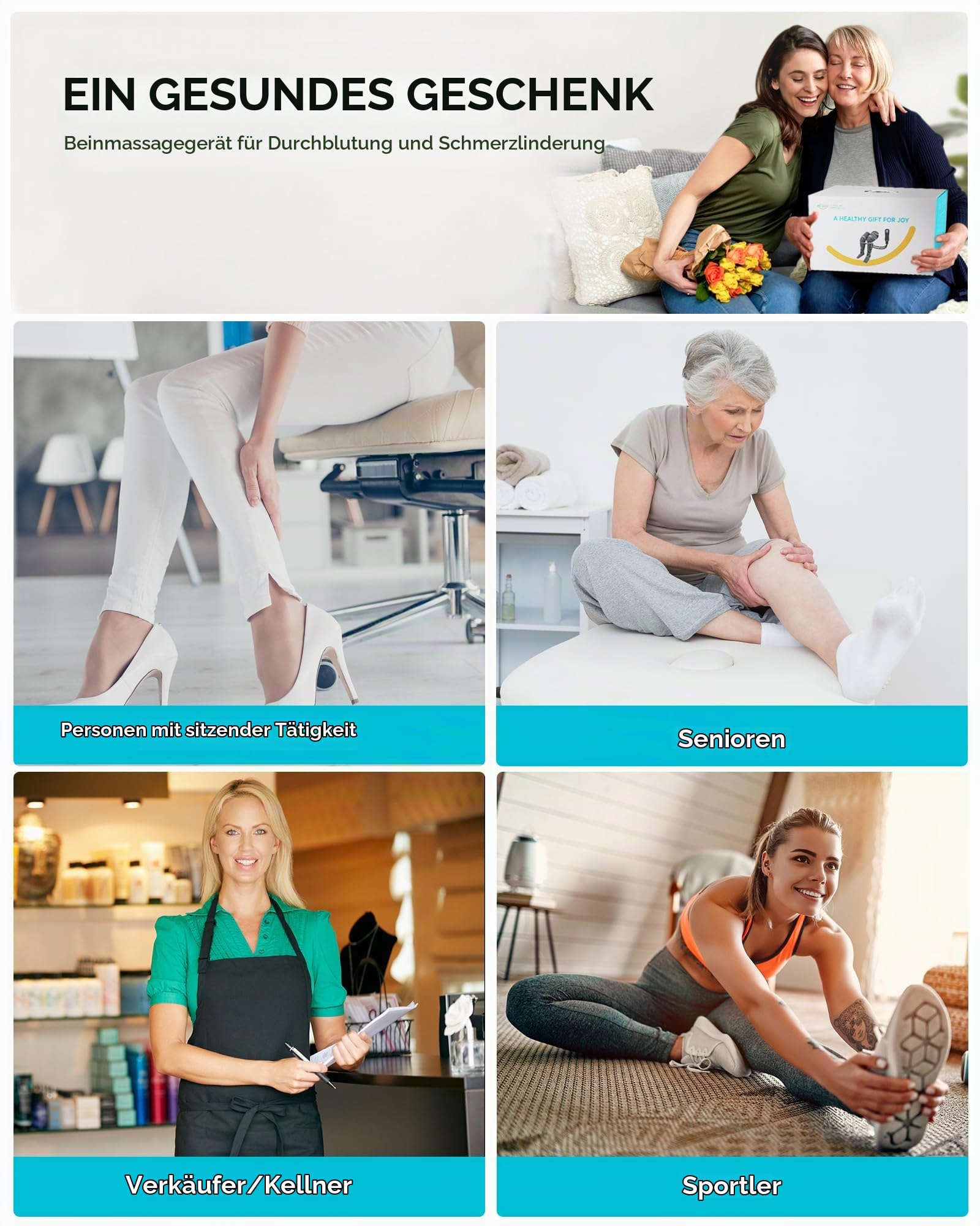 ALLJOY Beinmassagegerät mit Wärme und Kompression, Massagegerät Bein für die Durchblutung und Lymphdrainage, 5 Modi 4 Intensitäten 2 Wärmestufen, Geschenk für Männer Frauen
