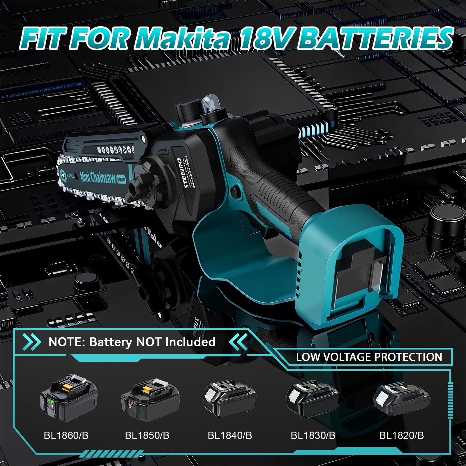 Mini motosierra eléctrica sin escobillas de 6 pulgadas, motosierra eléctrica inalámbrica para Makita BL de 18 V, motosierra de mano apta para jardinería, corte de madera, recorte (sin batería ni