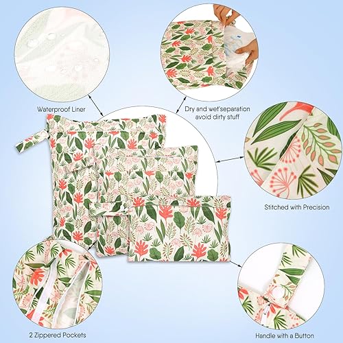 Miniatura 3 de 3 bolsas de tela para pañales húmedos y secos, impermeables, reutilizables, con 2 bolsillos con cremallera y asa, bolsas de lavandería lavables para