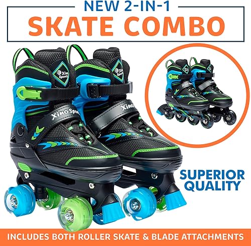 Miniatura 10 de Xino Sports Combo 2 en 1, patines y patines para niños - Patines intercambiables con luz LED para niños de 6 a 12 años, adolescentes y adultos,