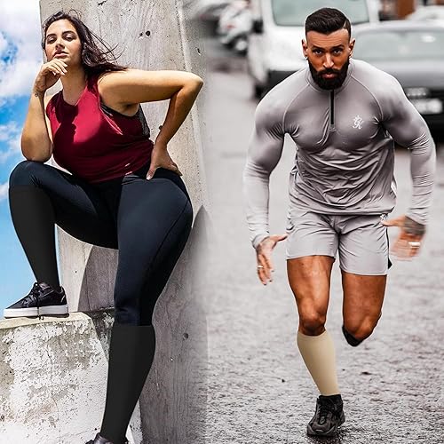 Miniatura 35 de Paquete de 3 calcetines de compresión de talla grande para mujeres y hombres, medias extra anchas hasta la rodilla para soporte de circulación