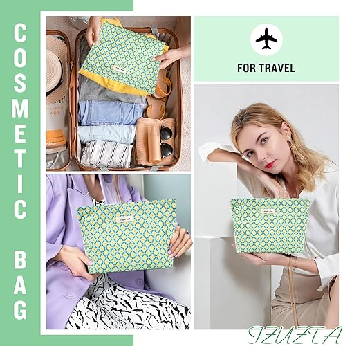 Miniatura 5 de izuzta Bolsa de maquillaje floral para cosméticos de flores, grande, bonita bolsa de maquillaje acolchada, amarillo (Floral Yellow)