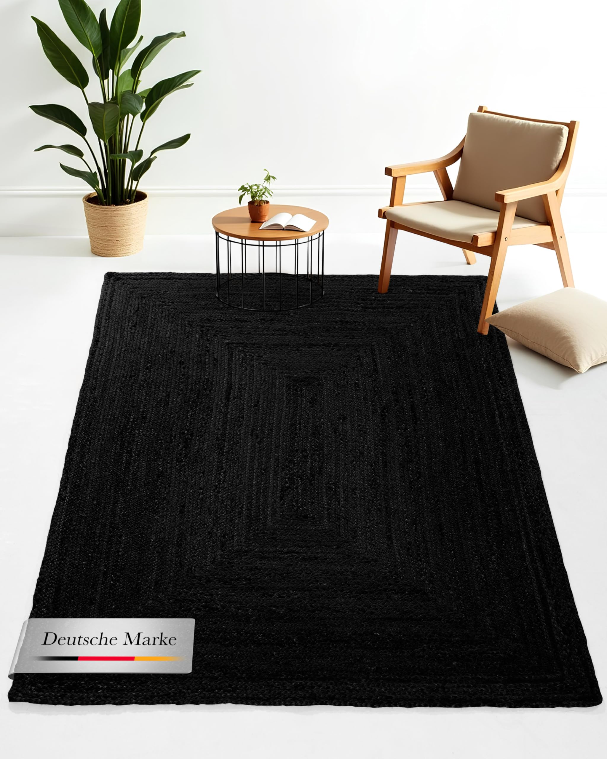 carpetfine Juteteppich 60x100 cm – Anthrazit, handgewebt aus Jute, Flachgewebe