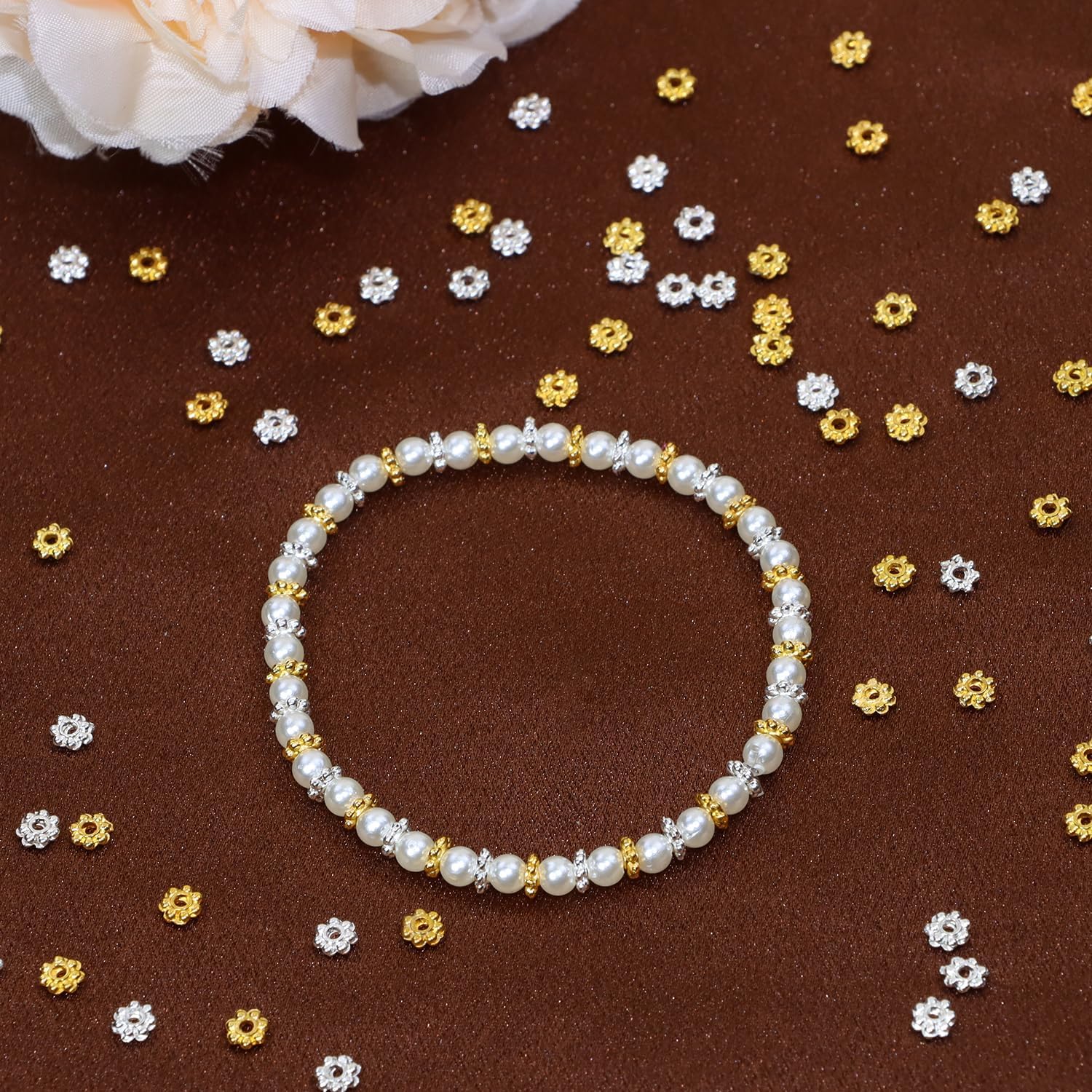 Shapenty 4mm Mini Metal Daisy Spacer Beads Bulk for DIY Craft Bracelets Necklaces Jewelry Making, Silver and Gold, 600PCS - Image 3