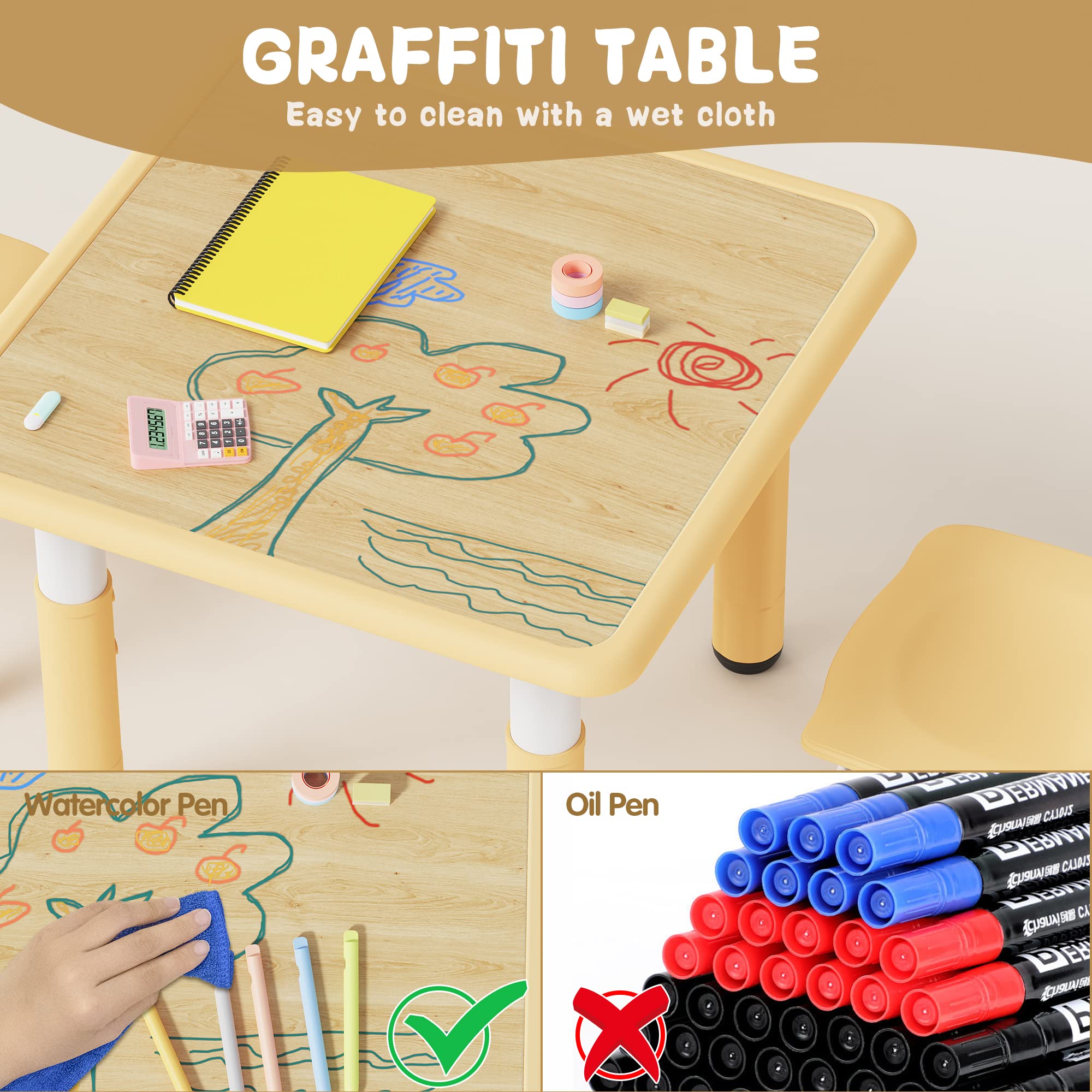 SoBuy Tavolino Bambini con 1 Sedia, Set Tavolo e Sedie per Bambini Multiattività con 2 Ripiani, Tavolo Disegno e Gioco, Sedia Scrivania Cameretta