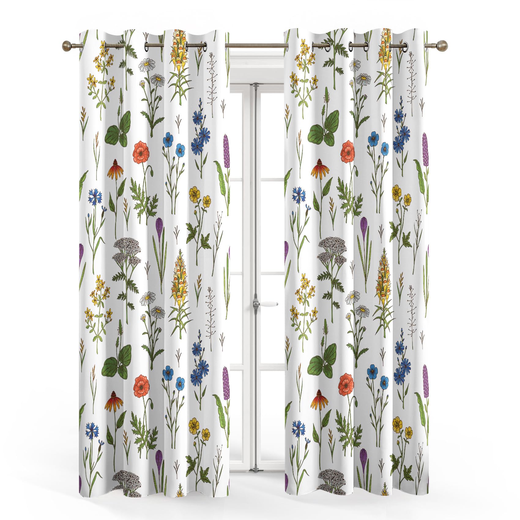 Rideau Occultant Fleurie, Rideaux Motif Floral, Rideau Thermique à Oeillets, Rideau Fenetre Imprimé pour Salon Chambre, Lot de 2 Rideaux et Draperies Intérieurs, 140x220 cm