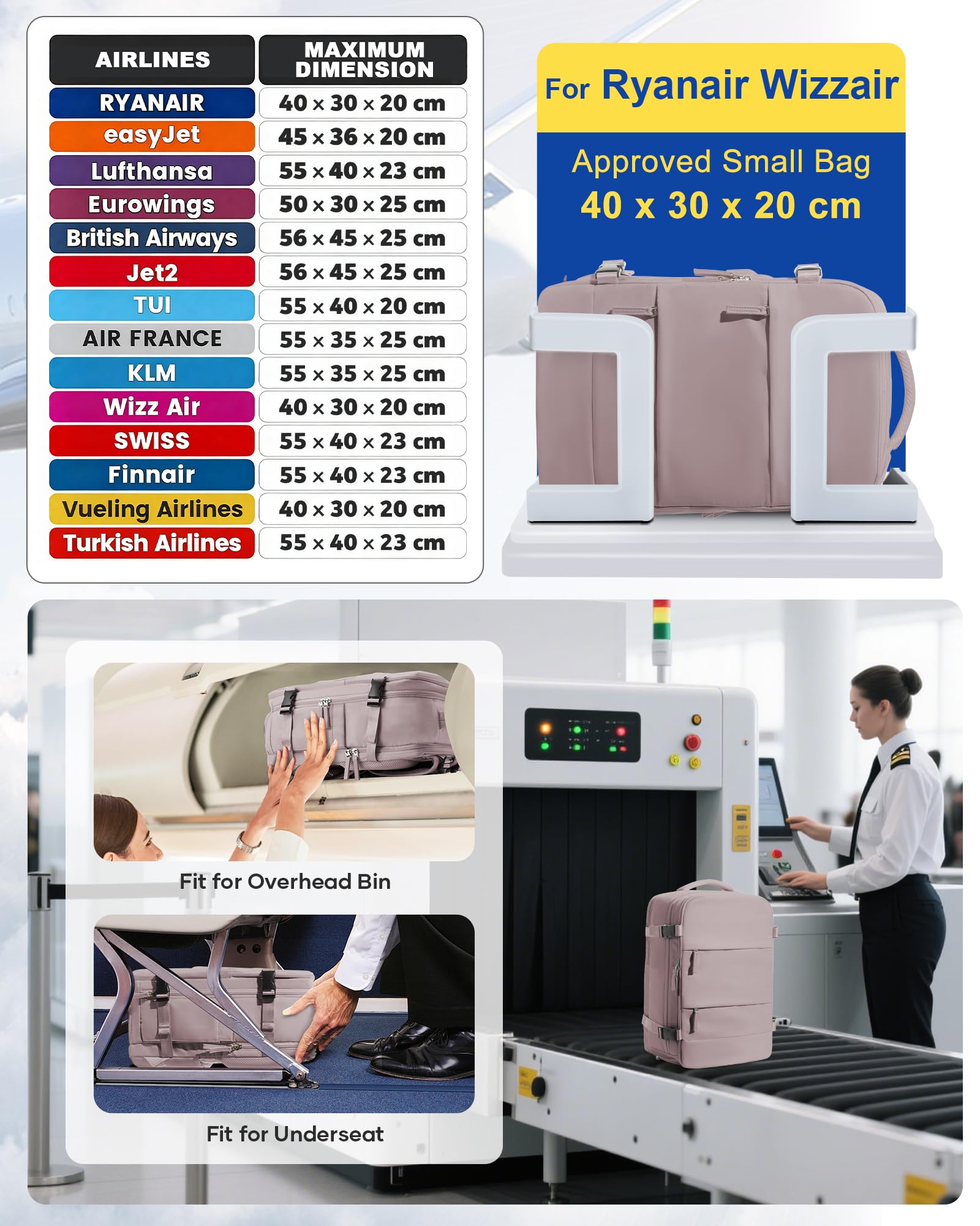 SZLX Zaino A Vuoto Con Pompa Donna, Zaino Ryanair 40x30x20 Sottovuoto Zaino da Viaggio Ryanair Wizzair, Ryanair Viaggio Ruscksack Dimensione Cabina Con Pompa Impermeabile Uomo Valigia A Vuoto
