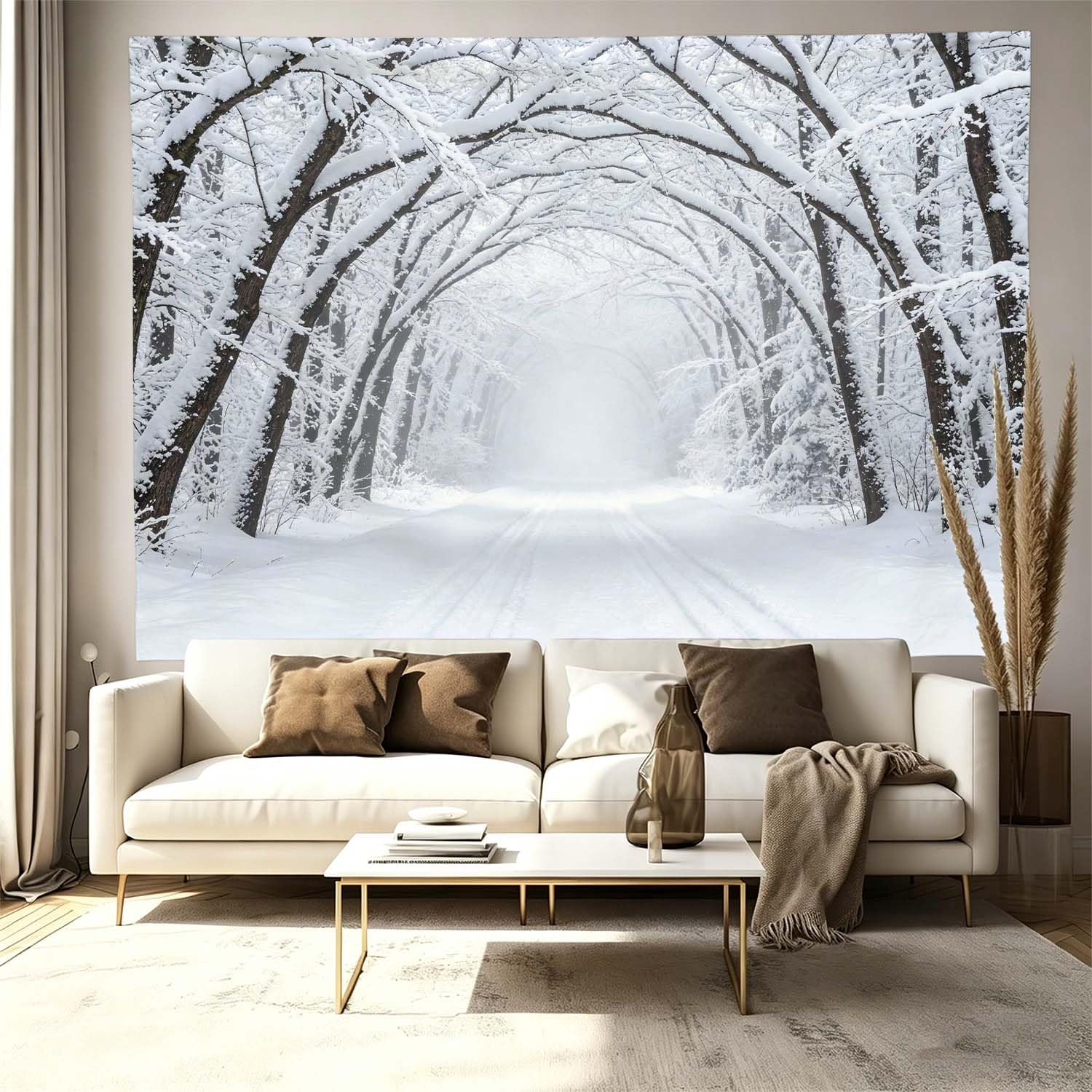 Arazzo da Parete Grande 300x260 cm Bosco Innevato 3D Telo da Parete