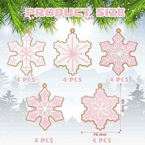 Miniatura 2 de 20 adornos navideños de copo de nieve de jengibre, decoraciones colgantes para árbol de silicona, adornos de Navidad rosados, adornos de Navidad