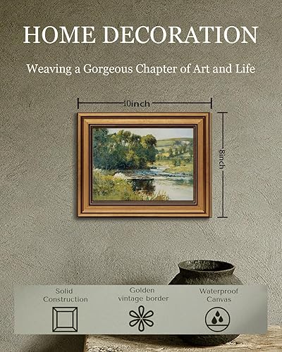 Miniatura 2 de Arte de pared con marco dorado, lienzo vintage de río, arte de pared, paisaje natural, río antiguo, impresiones artísticas para sala de estar,