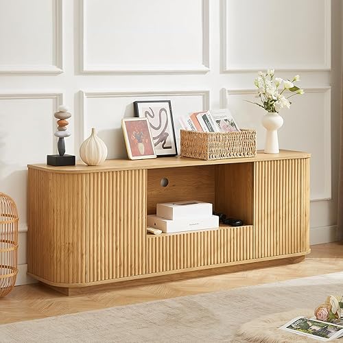 Miniatura 9 de Aparador de 64 pulgadas con almacenamiento, aparador de cocina acanalado de 4 puertas, consola de buffet con estante ajustable, mesa consola