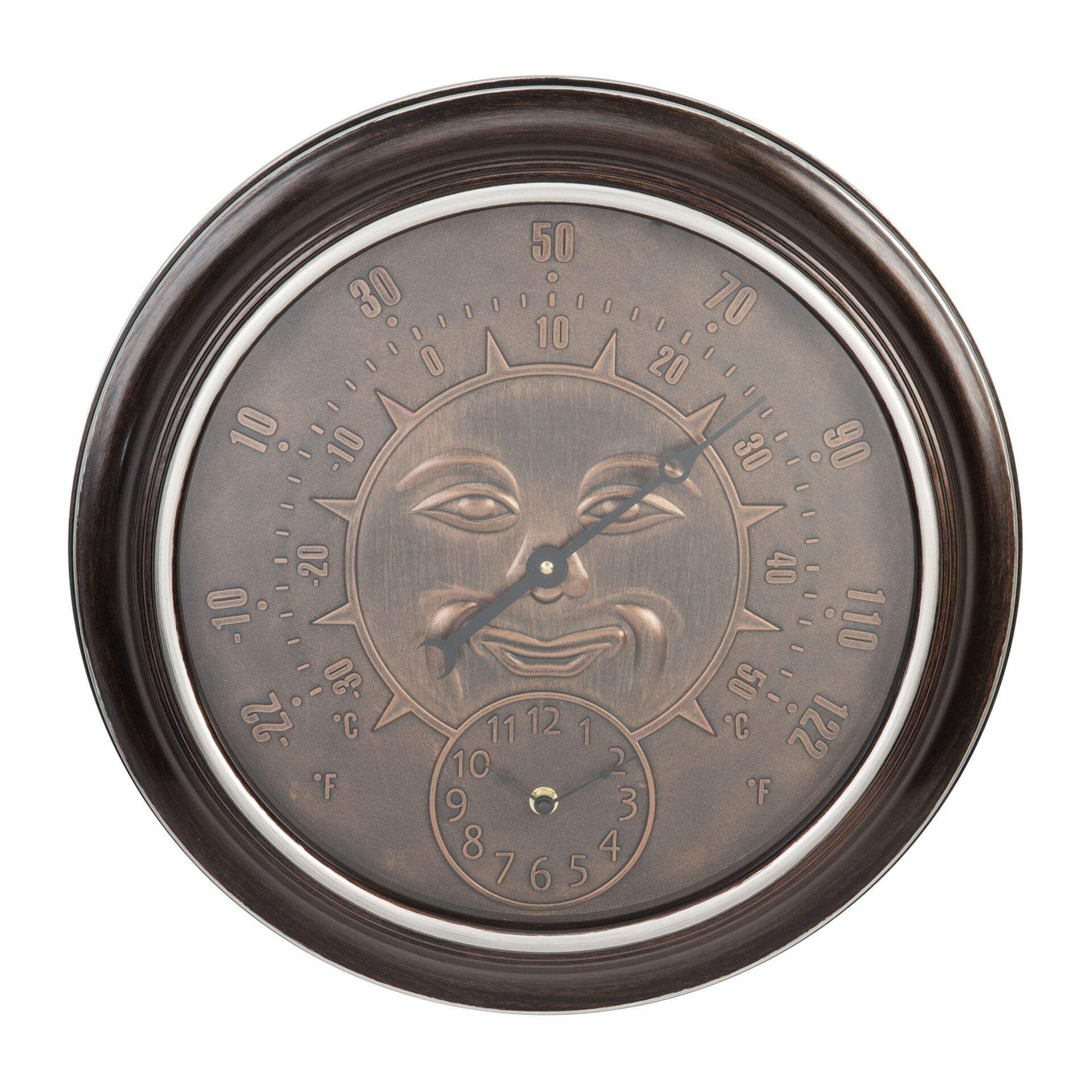 Country Living Bronze Effect Sun Home | Garden Wall Clock & Thermometer-image-25