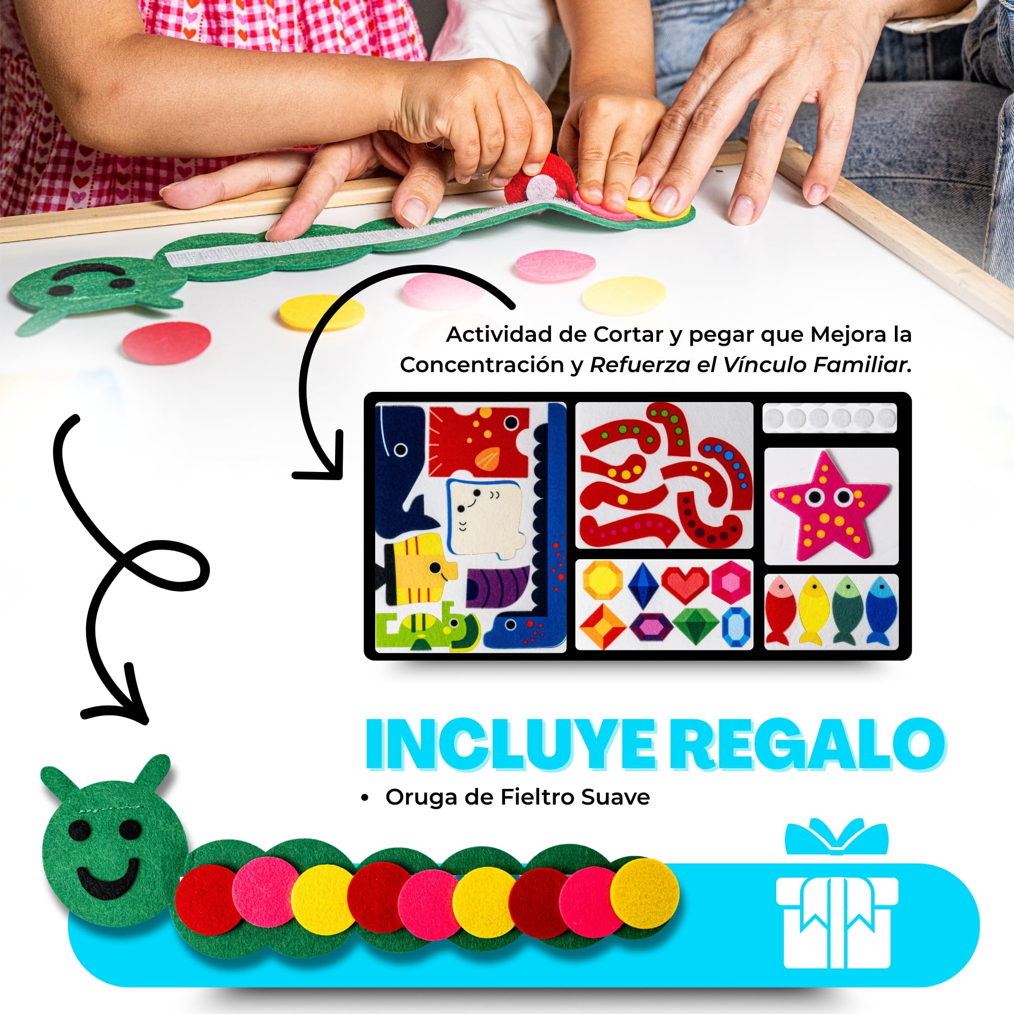 Libro Montessori 1, 2, 3, 4 años, Busy Board, Busy Book, Libro Interactivo, Libro sensorial Bebe, Juguetes sensoriales, Regalos Cumpleaños Niño Niña, Incluye Regalo de Oruga