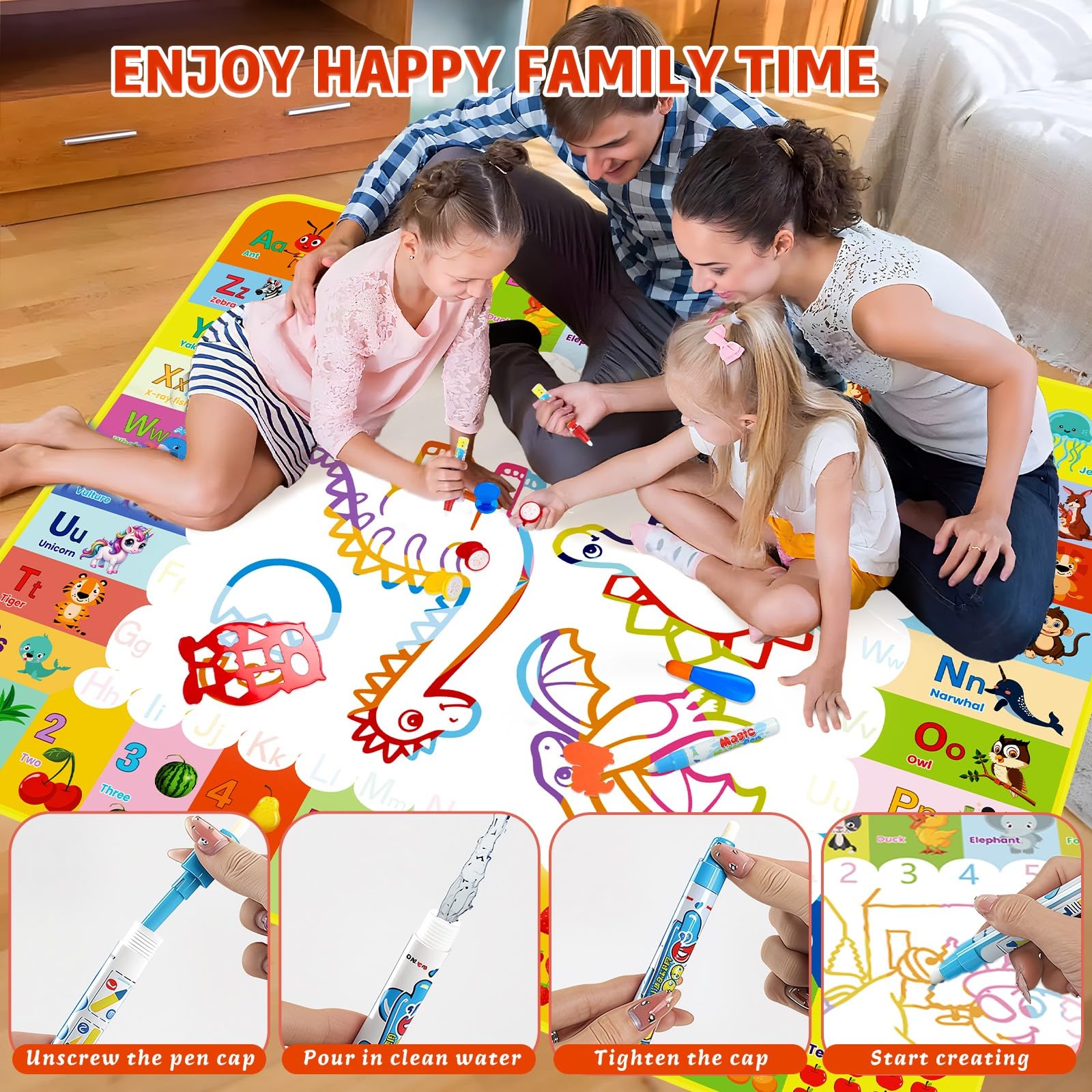 Aqua Water Doodle Matte, tappetino per bambini Aqua Magic Doodle, 120 x 100 cm, giocattolo per bambini a partire da 1 2 3 anni, regalo di compleanno per bambini