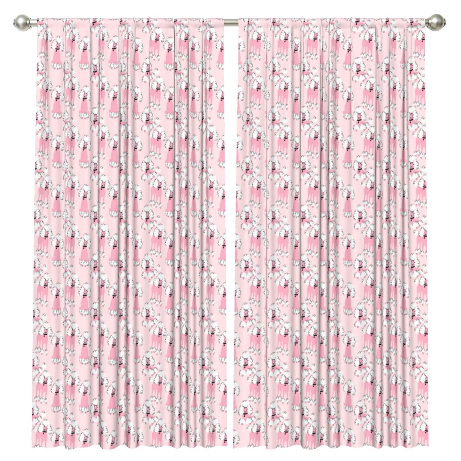 InOmak Doodle Poodle, 2 Panels Window Curtains 52 x 84 Inch Blackout Curtains for Living Room Bedroom