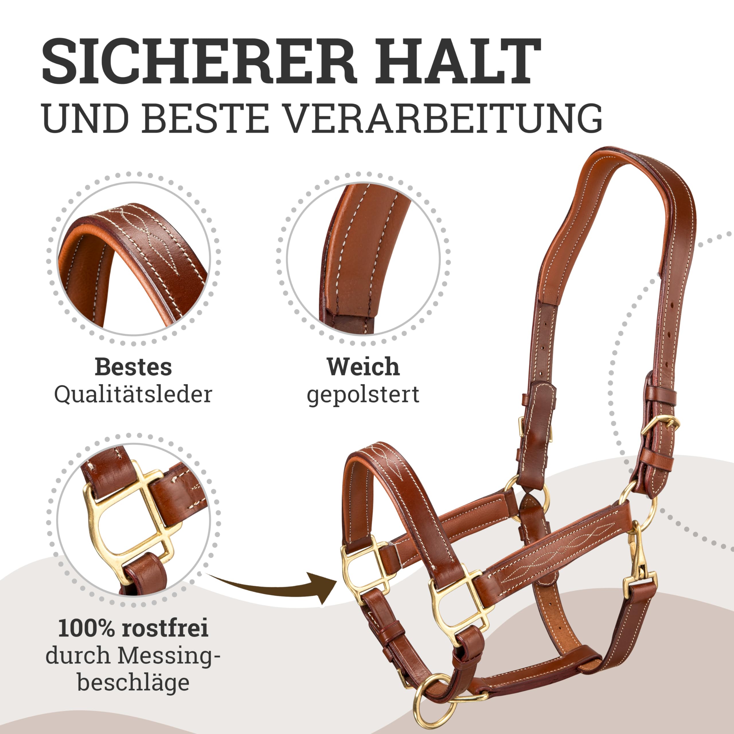 Esposita anatomisches Lederhalfter Deluxe Halfter aus Leder für Pferde Stallhalfter Pferdehalfter - Cronic Braun Pony