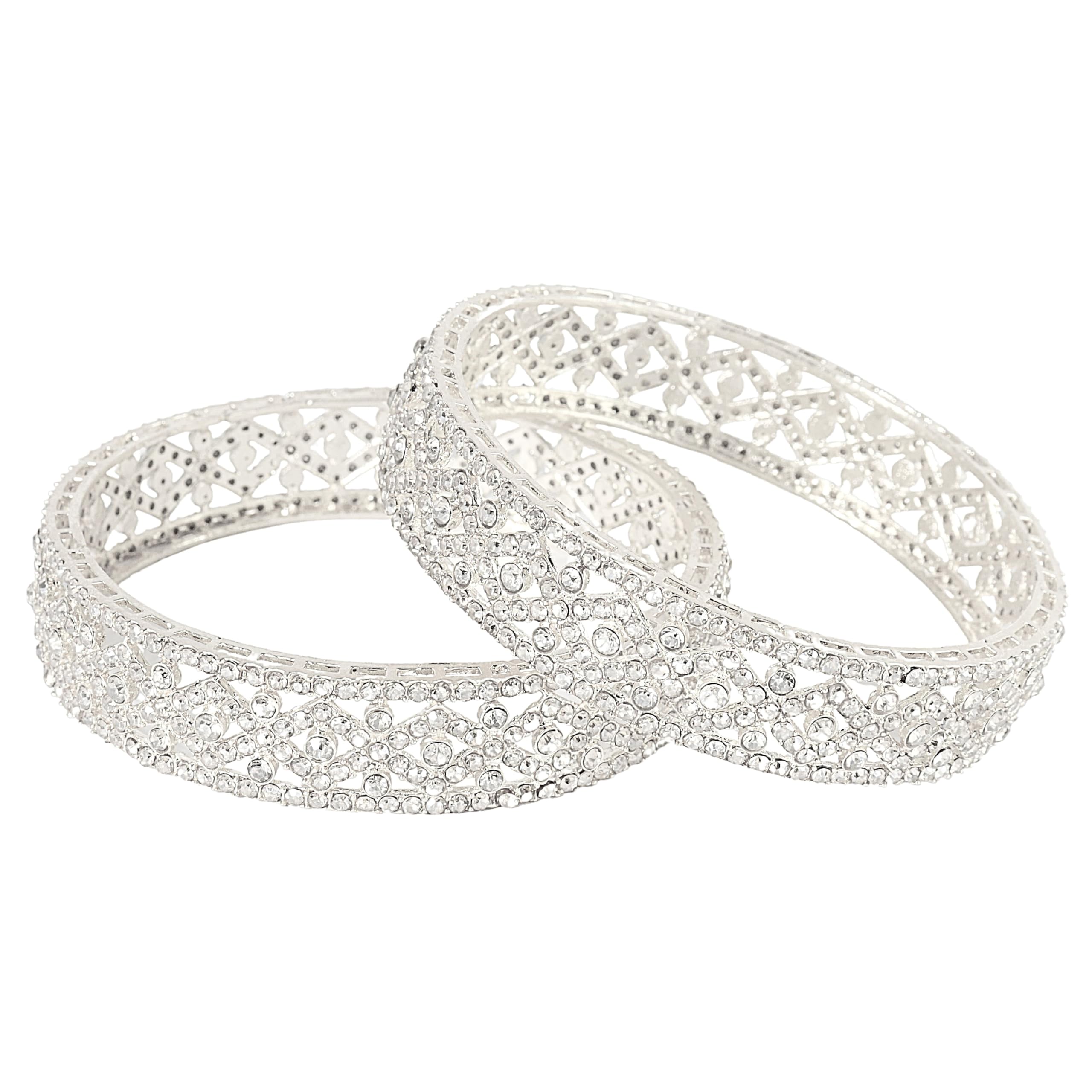 Traditional Metal Bangles Set For Women & Girls with Zircon Diamond Stone | Designer Women's Bangles Bracelet | Kada Set | Chudi Bangles Kada- Set of 2 Bangles-image-7